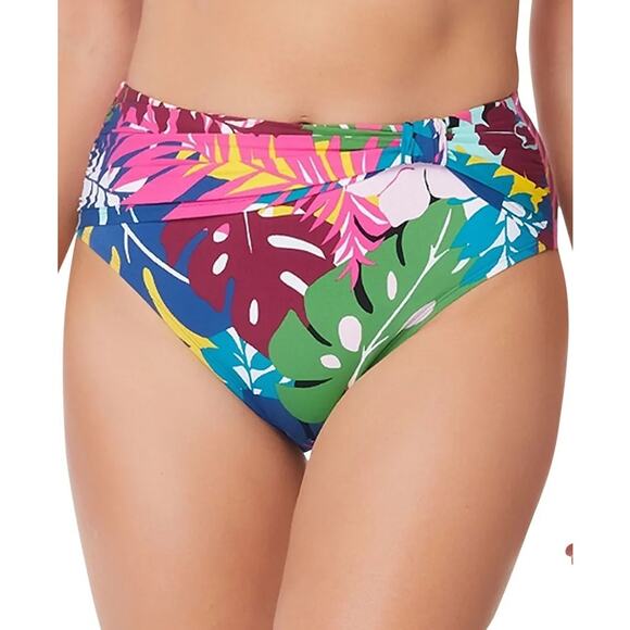 Blue Rod Beattie High Waist Bikini Bottom Draped Tropical Floral Size 8 New - Picture 1 of 5